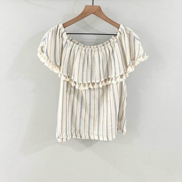 Artisan NY Off Shoulder Blouse Blue Off White Size Medium - Picture 1 of 5